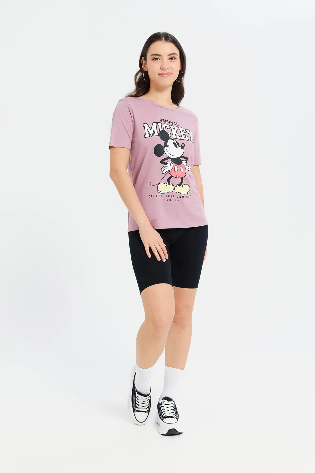 Women Mauve Mickey Printed T-Shirt