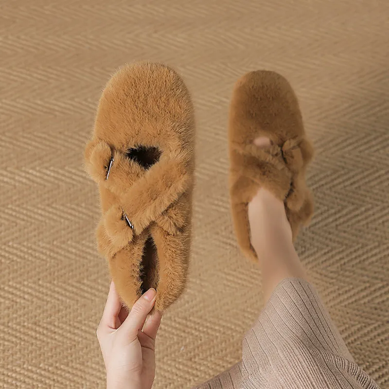 Women Minimalist Soft Winter Fur Slippers