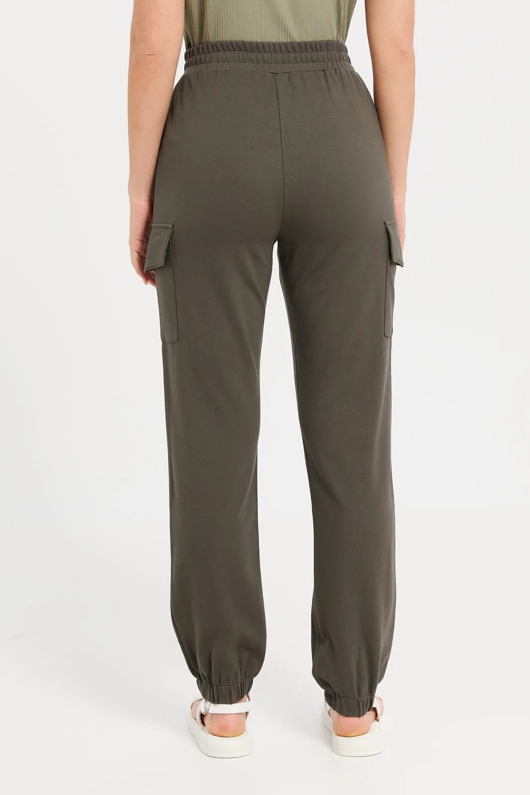 Women Olive Elasticated Waist Joggers