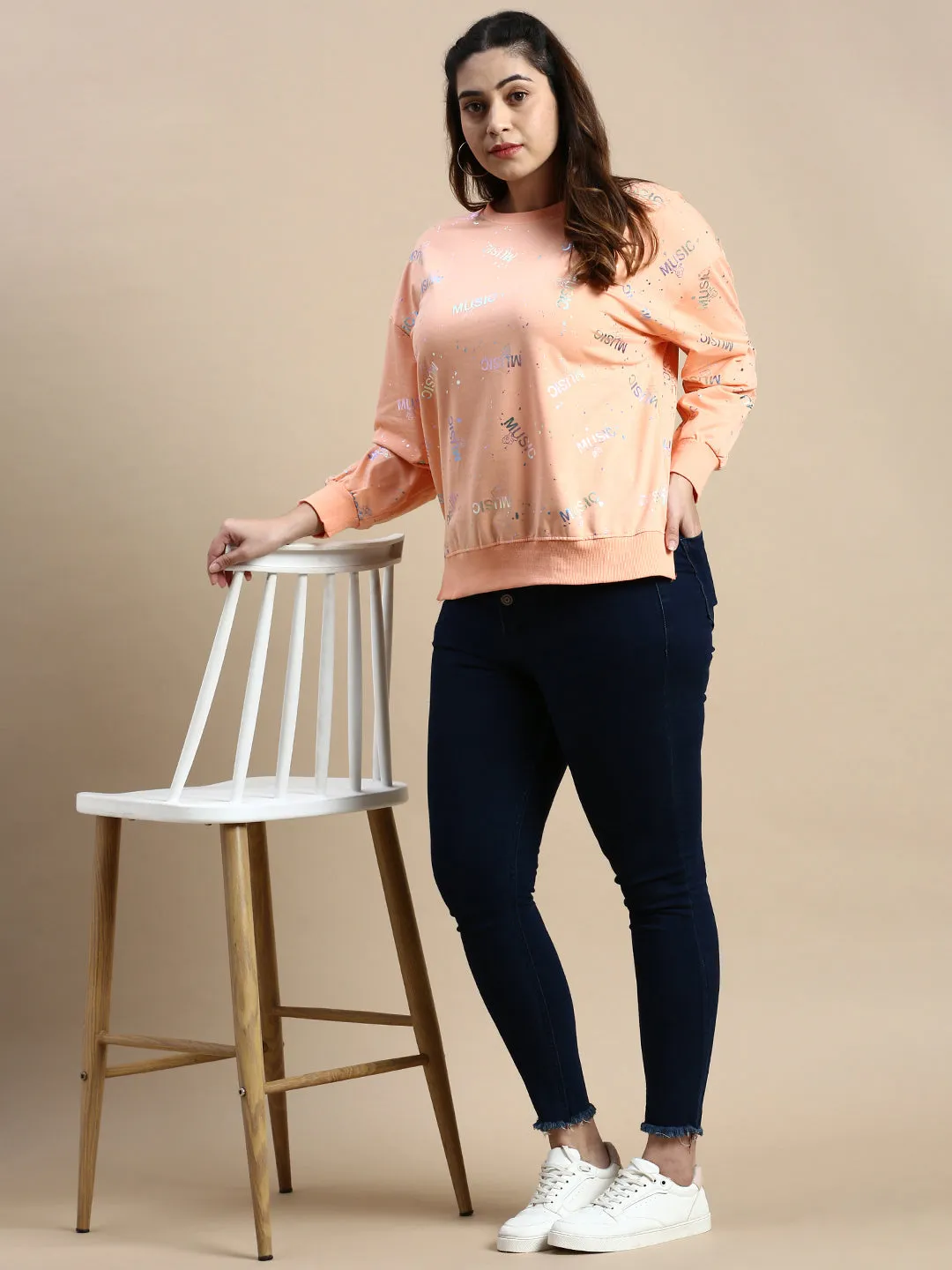 Women Typography Peach Top