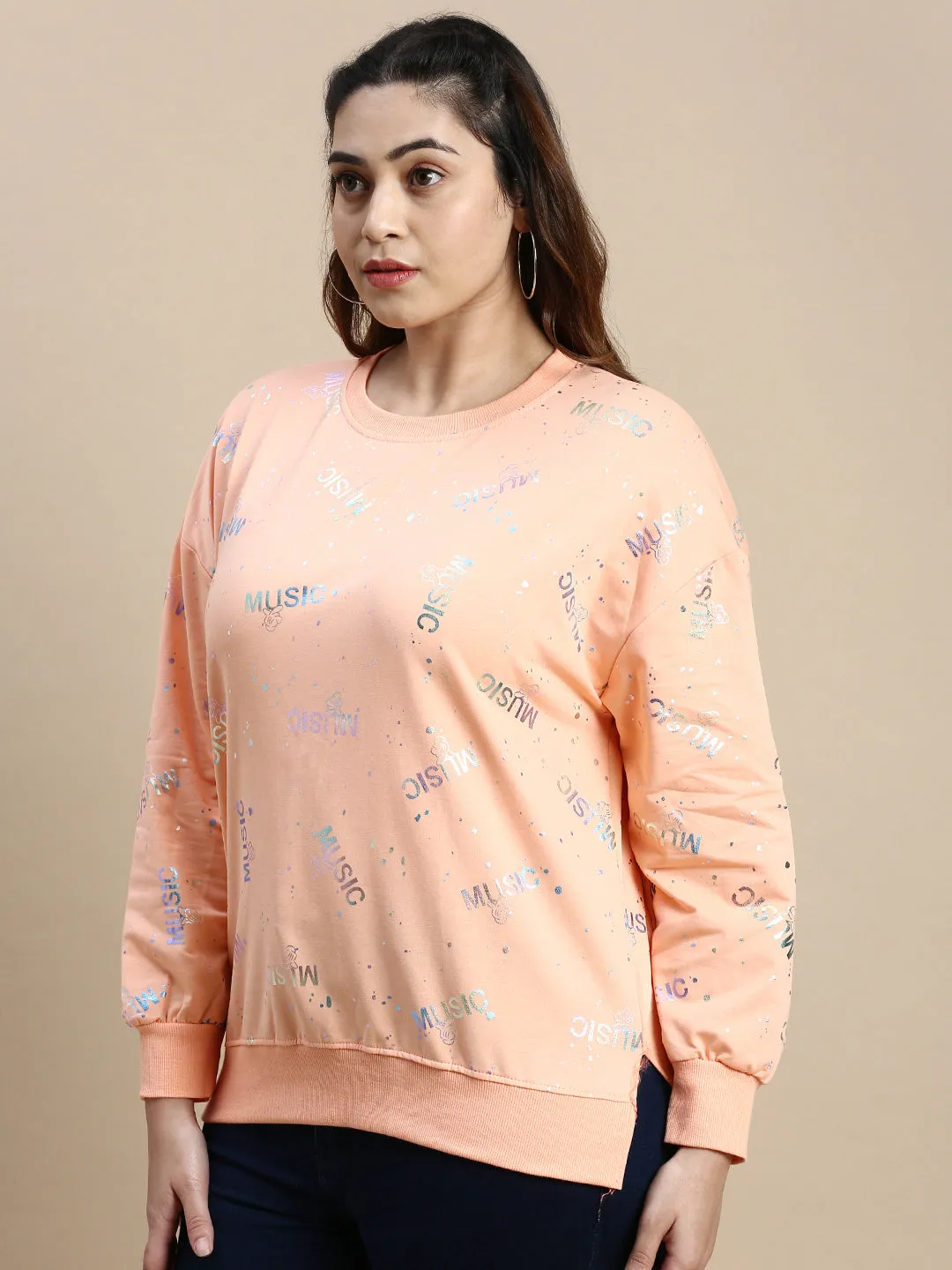 Women Typography Peach Top