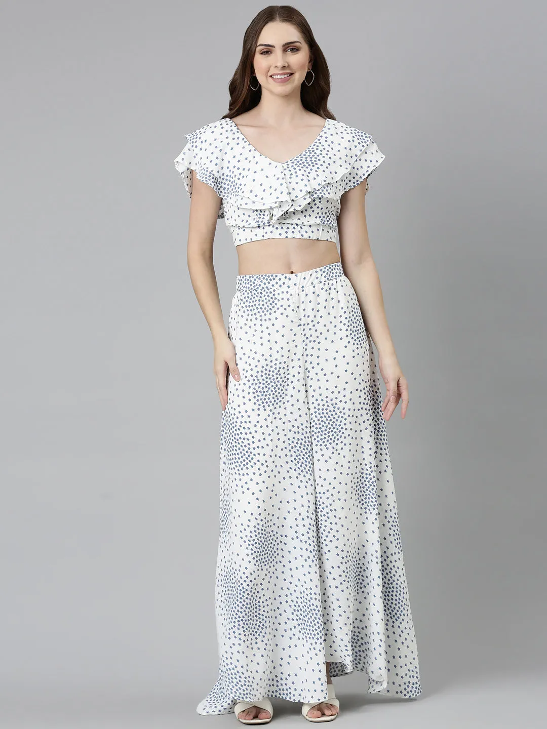 Women White Printed Co-Ords