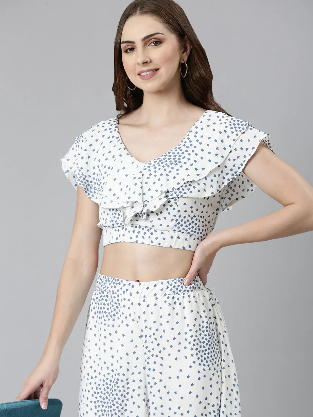 Women White Printed Co-Ords