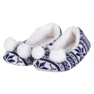 Womens Fair Isle Knit Ballet Slippers Pom Poms Fleece