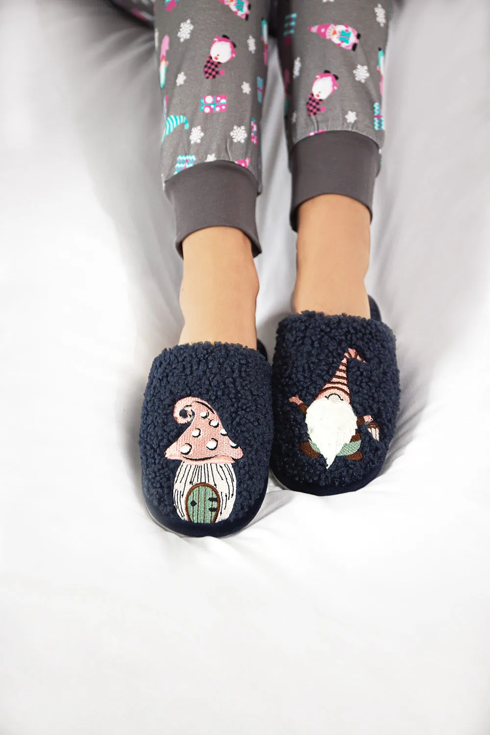 Women's Gnome & Mushroom Hard Bottom Plush Slippers