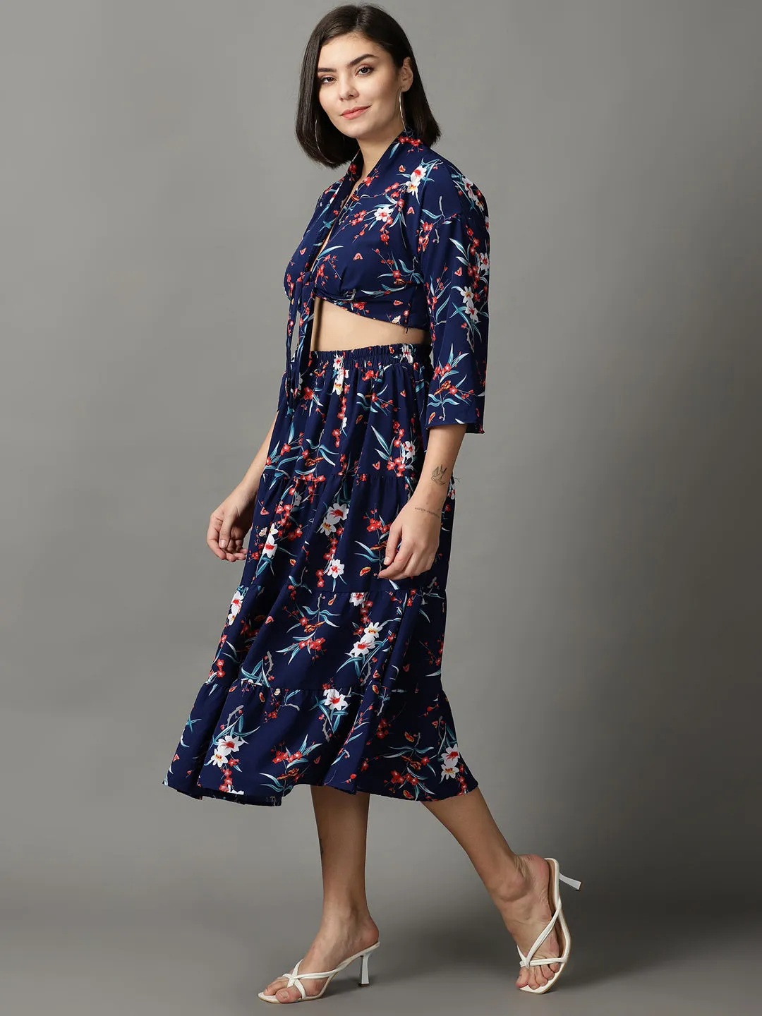 Women's Navy Blue Printed Co-Ords