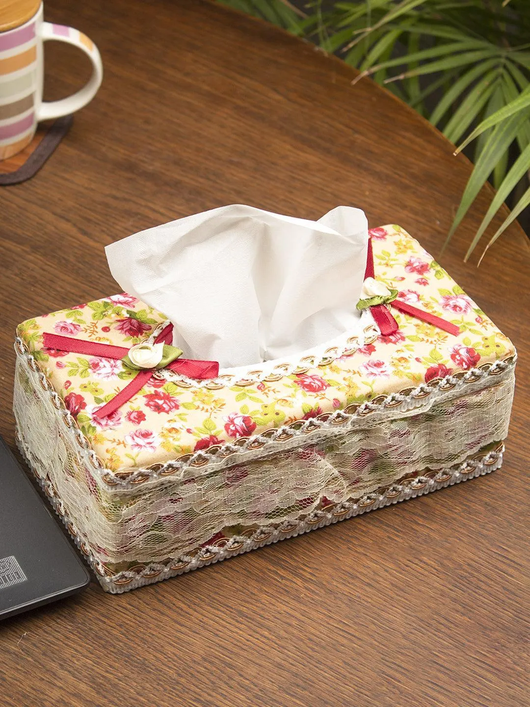 Yellow & Pink Tissue Box - 22.4 X 12.4 X 8.3Cm