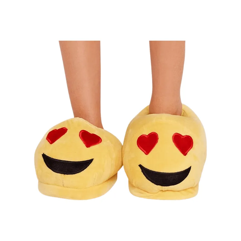 Yellow with Heart Soft Plush Emoji Slippers