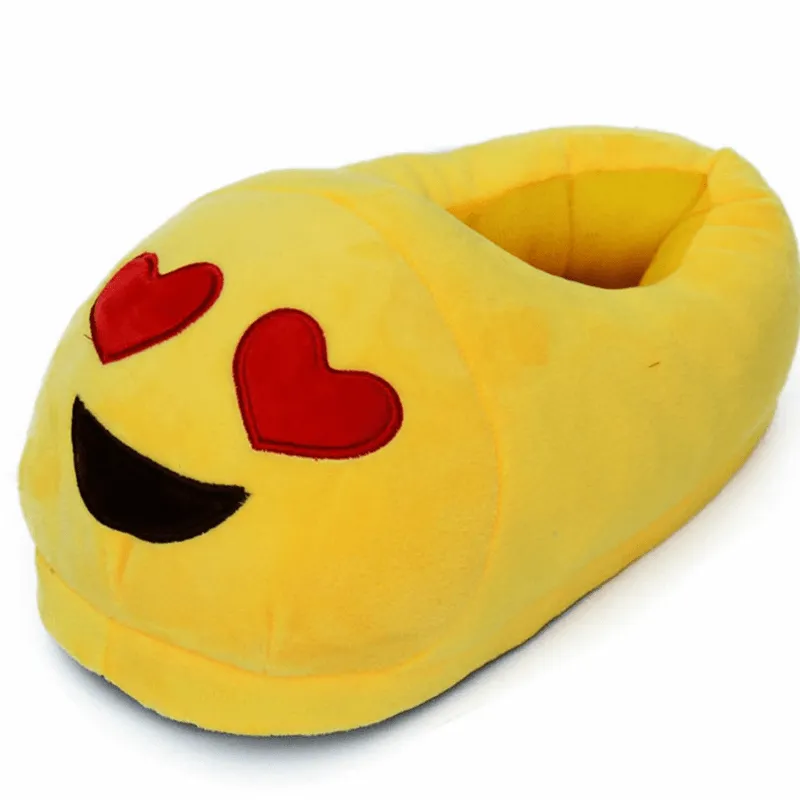 Yellow with Heart Soft Plush Emoji Slippers